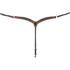 Chestnut colt breastcollar seen from the front in full. The 1.75-inch contoured shoulder straps have stitched leather tabs at each end and meet at a center ring, with a tie-down strap ending in a snap.