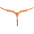 Natural roughout breastcollar seen from the front in full. The 2.75-inch shoulder straps with stitched edges meet at a center ring, with buckles at each side and a tie-down strap ending in a snap on this western breastcollar.