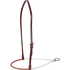 Single rope noseband with a harness leather cover, seen from the front quarter. Lacing wraps the leather cover over the 3/16-inch white rope, which hangs from an adjustable leather strap with a buckle.