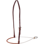 Single rope noseband with a harness leather cover, seen from the front quarter. Lacing wraps the leather cover over the 3/16-inch white rope, which hangs from an adjustable leather strap with a buckle.