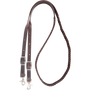 3/4-inch braided latigo roping rein, looped and seen from above. The chocolate 5 plait braid forms the hand section, and flat latigo ends carry buckles and snaps.