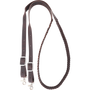 7/8-inch braided latigo roping rein, looped and seen from above. The wide chocolate 5 plait braid meets flat latigo ends with buckles and snaps.