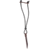 Rope strap with bungee cord, seen hanging straight. Black bungee cord runs from a leather bar at the top to a loop that holds a leather latigo tie.