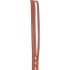 Split ear crown of a chestnut headstall, seen up close. The strap divides for the ear with white stitching along each side, and buckstitching starts below the split.