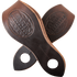 Chocolate harness slobber straps crossed over each other, seen up close. The Martin Saddlery stamp shows on the wide end of each strap above the slotted holes.