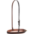 Chocolate stitched harness noseband with harness lining, seen from the front quarter. The wide noseband hangs from an adjustable strap with a buckle, with a ring at the back.