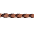 Harness leather rein seen up close with chocolate latigo lacing woven through it. The laced pattern runs the length of the grip on this 3/4-inch barrel rein.