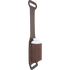 Chocolate roughout rope powder holder seen from the side, holding a white powder bottle. The roughout pocket is stitched to the smooth dark leather strap.