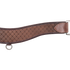 Chocolate breast collar strap with quilted tooling in a diamond pattern, framed by dark edges and white stitching. A smooth leather tab joins the strap to a ring at one end, with a small ring below the center.