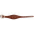 Chocolate smooth leather stirrup hobble strap, laid flat and seen from above. Border lines frame the Martin maker stamp on the shaped strap, which fastens with a cart buckle.