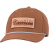 Clay performance cap seen from the front at a slight angle. A leather patch logo reading Martin Saddlery, The Company Cowboys Keep sits on the structured crown, above a white rope across the precurved bill.