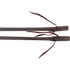 Tied ends of double-stitched light latigo split reins, seen up close. White stitching runs down the center of the dark latigo to the tied water loops.