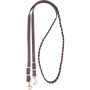 5/8-inch braided latigo roping rein, looped and seen from above. A 3 plait braid forms the hand section, with flat latigo ends, buckles and snaps.