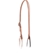 Martin Saddlery 5/8-inch split ear headstall in natural harness leather, seen from the off side. A stainless steel cart buckle adjusts the length, and leather bit ties finish both cheek ends.