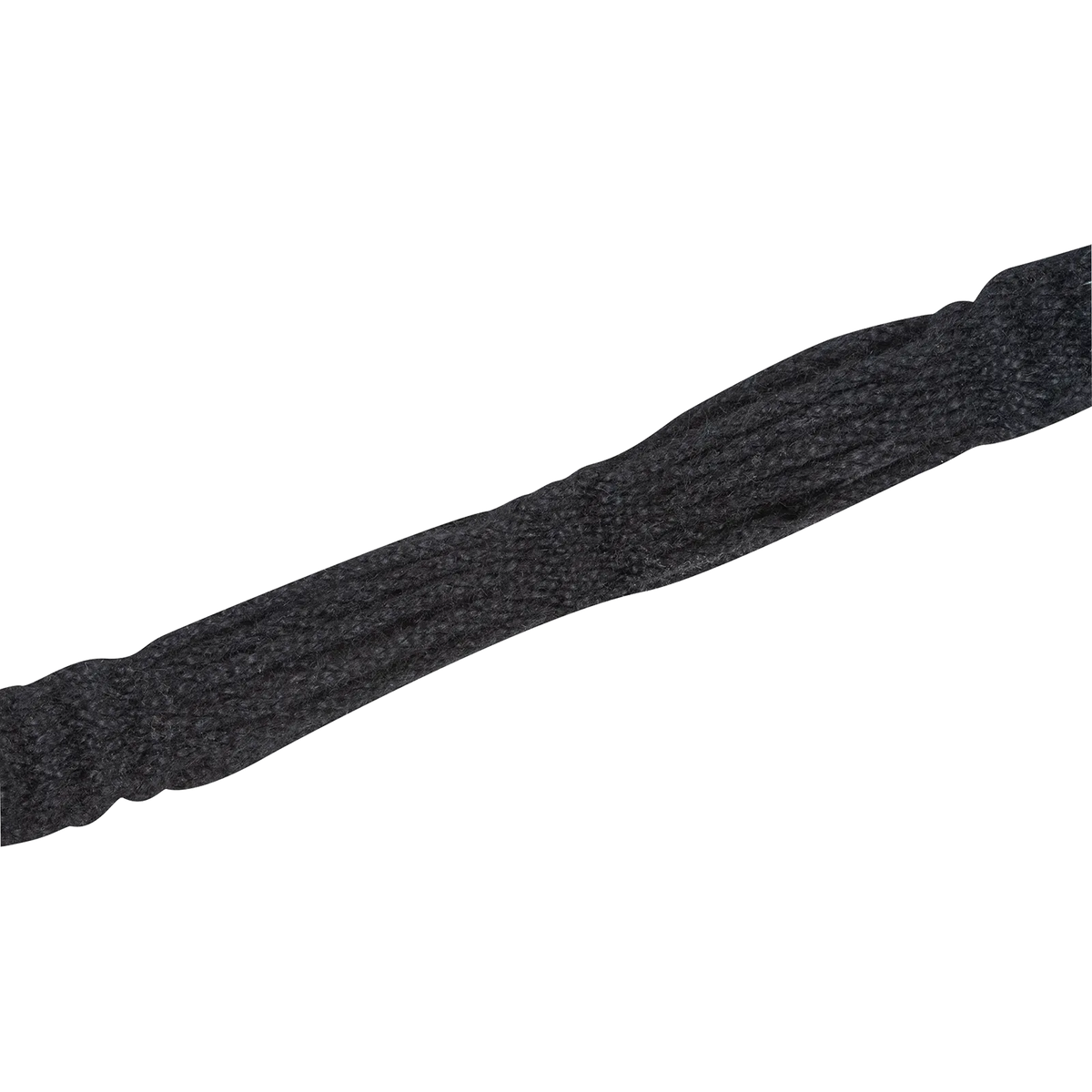 Black mohair breast collar strap angled across the frame. The strands of real mohair fiber are gathered together along the strap, showing the soft texture of this Martin Saddlery breast collar.