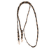 Black-tan braided nylon roping rein, looped and seen from above. Tan flecks run through the black waxed nylon braid, which ends in buckles and snaps.