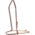 Brown nylon cord double rope noseband with a shrink tube cover, seen from the front quarter. Brown shrink tube wraps the nose piece ahead of the lighter cords, hung from a dark leather strap with a buckle.