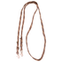 Brown-tan braided nylon roping rein, looped and seen from above. Tan flecks run through the brown waxed nylon braid, with buckles and snaps at the ends.