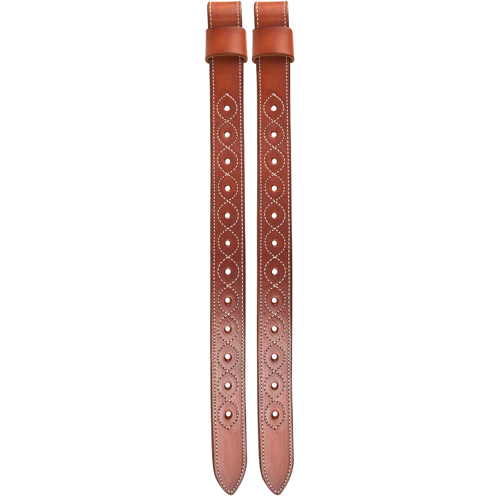 Chestnut removable flank billets from Martin Saddlery, shown as a pair. Each skirting leather billet has a leather loop at the top and adjustment holes framed by white stitching.