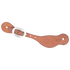 Chestnut roughout Alpine spur strap, seen from above. The plain roughout leather has a stainless steel buckle and a slotted hole at each end.