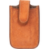 Chestnut roughout leather smartphone holder from Martin Saddlery, seen from the front. White stitching edges the pouch and the closure flap that folds over the top.
