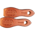 Medium chestnut slobber straps, laid side by side and seen from above. The Martin Saddlery stamp sits on the wide end of each strap, with a slotted hole at the point.