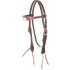 Chocolate browband headstall with card suit tooling, seen from the front quarter. A painted card suit design sits on the browband of the stitched skirting leather headstall, with buckles and bit ties.