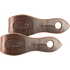 Chocolate harness leather slobber straps from Martin Saddlery, laid side by side and seen from above. Each strap carries the Martin Saddlery stamp and a slotted hole at the pointed end.