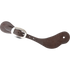 Chocolate roughout cowboy spur strap from Martin Saddlery, seen from above. The plain roughout strap has a cart buckle and a slotted hole at the wide end.