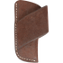 Chocolate roughout horizontal knife sheath from Martin Saddlery, seen from the front. A diagonal belt strap crosses the roughout leather body, which is edged in white stitching.