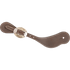 Chocolate roughout cowboy spur strap with a Canyon buckle, seen from above. The oval engraved buckle sits on the stitched strap near the narrow end.