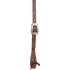 Chocolate roughout headstall cheek seen up close, with an engraved Prescott buckle above a latigo bit tie. White stitching runs down both edges of the western headstall strap.