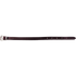 Chocolate skirting leather breastcollar tug, laid out straight and seen from above. White stitching holds the buckle to the dark 1-inch strap, which has adjustment holes near the tip.