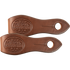 Medium chocolate skirting leather slobber straps, laid side by side and seen from above. The brown straps are stamped Martin Saddlery and slotted at the pointed end.