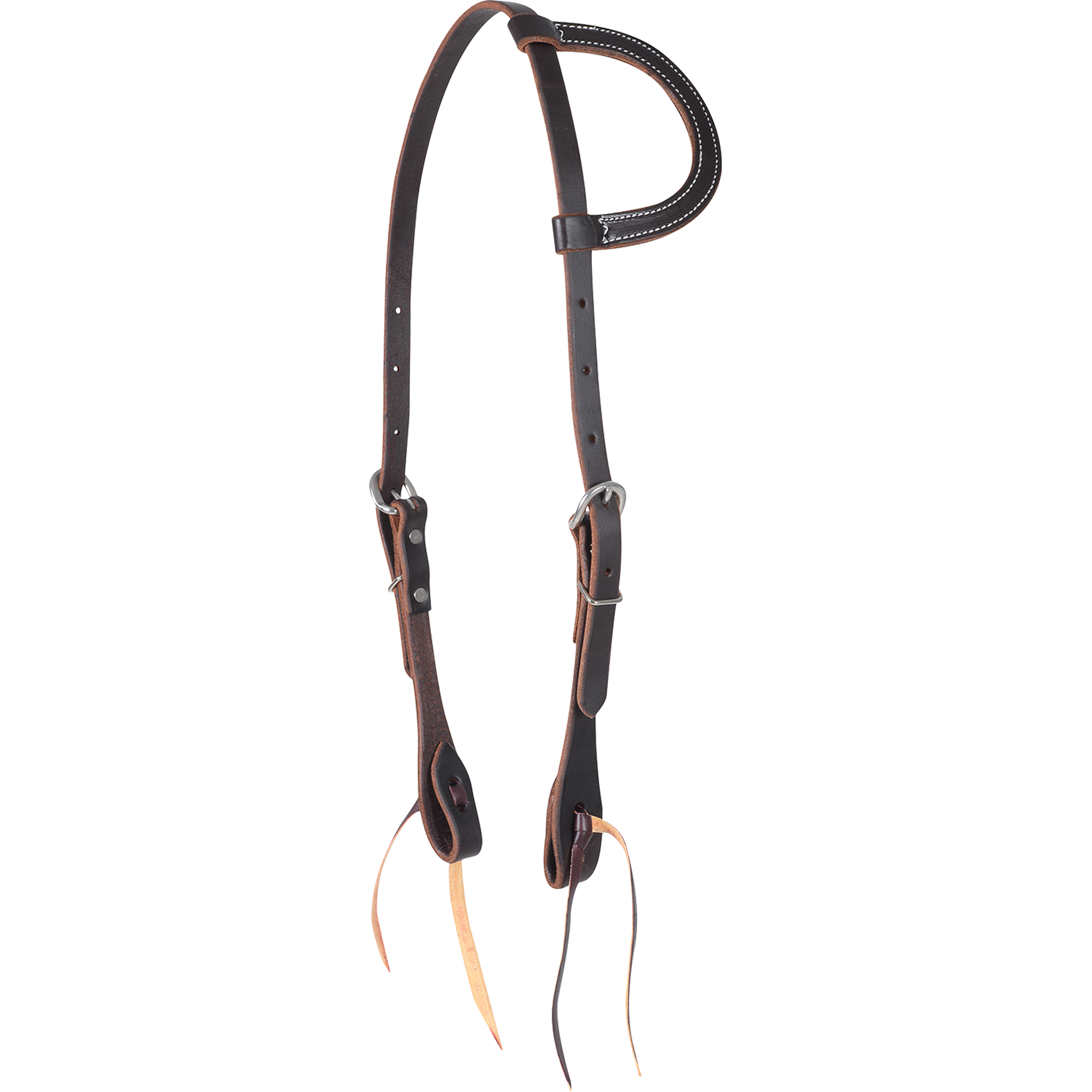 Chocolate slip ear headstall from the Martin Saddlery Value Series, seen from the front quarter. A stitched ear loop tops the 5/8-inch leather, with buckles on both cheeks and bit ties at the ends.