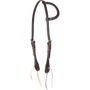 Chocolate slip ear headstall from the Martin Saddlery Value Series, seen from the front quarter. A stitched ear loop tops the 5/8-inch leather, with buckles on both cheeks and bit ties at the ends.