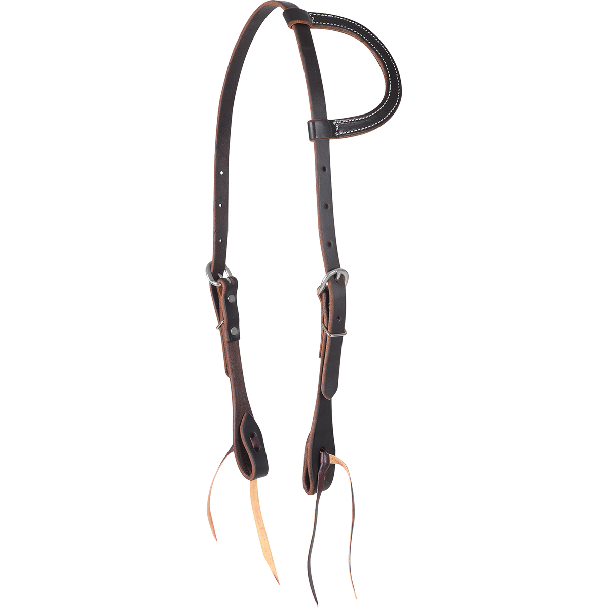 Chocolate slip ear headstall from the Martin Saddlery Value Series, seen from the front quarter. A stitched ear loop tops the 5/8-inch leather, with buckles on both cheeks and bit ties at the ends.