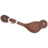Chocolate Tombstone spur strap with San Carlos tooling, seen from above. A San Carlos border outlines the roughout strap, with a stamped flower at each end and a stainless steel buckle.