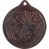 Floral leather air freshener from Martin Saddlery, seen from the front. A tooled flower with swirling leaves fills the round dark brown leather, with a hole at the top for hanging.