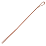 Harness leather quirt from Martin Saddlery, laid diagonally and seen from above. The 27-1/2-inch rolled leather quirt has a wrist loop at one end and splits into a popper at the other.