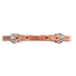 Harness leather snaffle curb strap from Martin Saddlery, laid flat and seen from above. Stainless steel buckles sit at each end of the light leather strap for length adjustment.