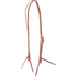 Natural harness leather split ear headstall with a Bandera buckle, seen from the front quarter. The engraved buckle sits on the cheek of the 5/8-inch strap, which ends in latigo bit ties.