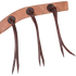 Harness leather breast collar strap with dark latigo rosettes, each tied with long latigo strings. Stitching follows both edges of the strap on this Martin Saddlery western breast collar.