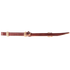Latigo bit hobble with rawhide loops, laid out straight and seen from the side. The dark latigo leather strap is held by braided rawhide loops and keeps bit shanks working together.