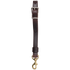 Latigo breastcollar center tug, seen hanging straight. The dark 1-inch strap has a buckle for adjustment at the top, a leather keeper and a snap at the bottom.