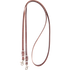Chocolate latigo roping rein, looped and seen from above. The 1/2-inch latigo leather rein ends in buckles and snaps for quick bridle changes.