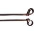 Looped ends of 5/8-inch latigo split reins, seen up close. Each dark latigo rein folds back through slits to form a loop for the bit.