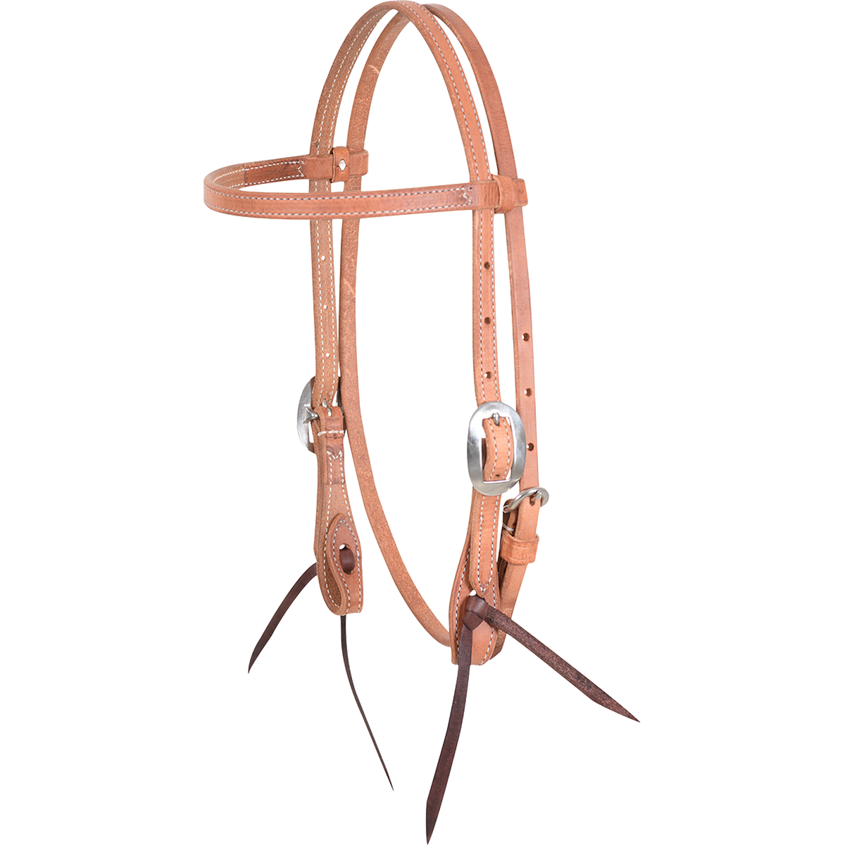 Natural harness gag browband headstall from Martin Saddlery, seen from the front quarter. The stitched 5/8-inch harness leather has cart buckles at the cheeks and dark bit ties.