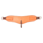 Natural 7-inch XL flank cinch from Martin Saddlery, laid out flat. The contoured skirting leather body has stitched edges, roller buckles at both ends and a center hobble strap.