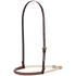 Double rope noseband with rawhide lace from Martin Saddlery, seen from the front quarter. Lacing runs along the harness leather cover on the nose piece, with white rope behind and a strap with a buckle.